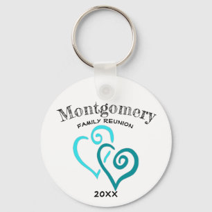 Custom Family Reunion Blue Turquoise Linked Heart Key Ring