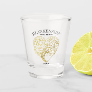 Custom Family Reunion Gold Heart Tree Keepsake Shot Glass