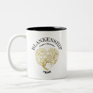 Custom Family Reunion Gold Heart Tree Keepsake Two-Tone Coffee Mug
