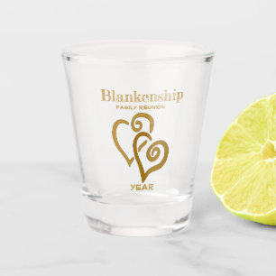 Custom Family Reunion Gold Linked Heart Art Shot Glass