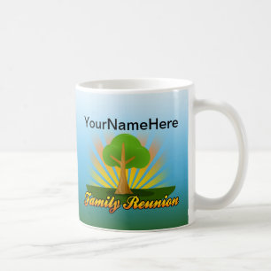Custom Family Reunion, Green Tree with Sun Rays Coffee Mug