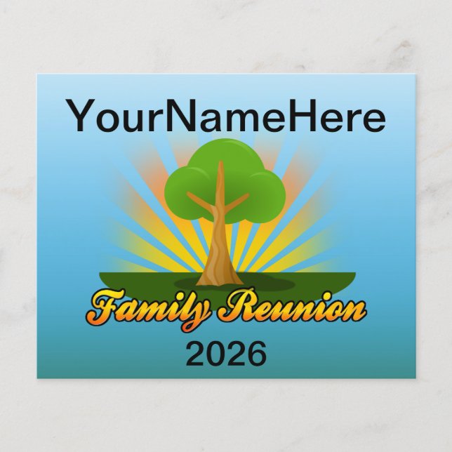 Custom Family Reunion, Green Tree with Sun Rays Flyer (Front)
