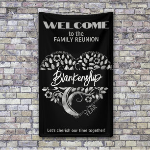 Custom Family Reunion Heart Art Tree Black Silver Banner
