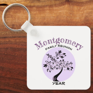 Custom Family Reunion Name Purple Tree Keepsake Key Ring