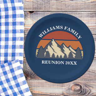 Custom Family Reunion Party Blue Mountain Sunset Paper Plate