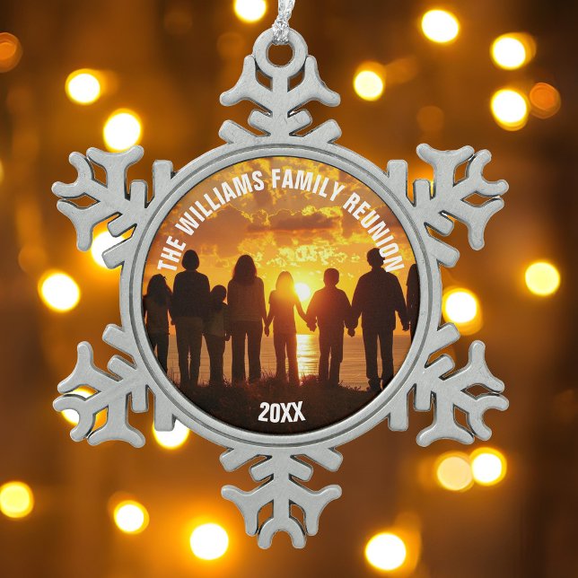 Custom Family Reunion Photo 2025 Snowflake Pewter Christmas Ornament (Creator Uploaded)