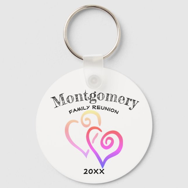 Custom Family Reunion Rainbow Colour Linked Heart Key Ring (Front)