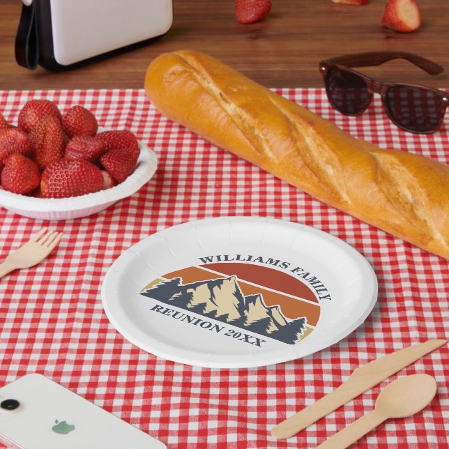 Custom Family Reunion Road Sunset Mountain Party Paper Plate (Picnic)