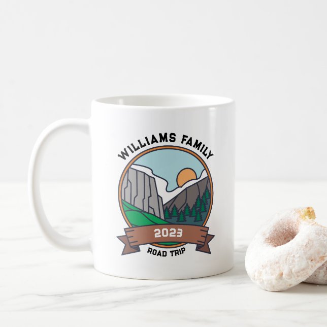 Custom Family Reunion Road Trip Mountain Coffee Mug (With Donut)