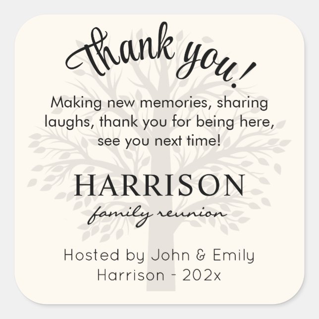 Custom Family Reunion Thank You Favor Bag 3-in  Square Sticker (Front)
