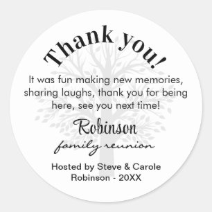 Custom Family Reunion Thank You Favour Bag 3-in Classic Round Sticker