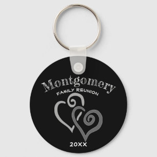 Custom Family Reunion Two Grey Linked Heart Key Ring