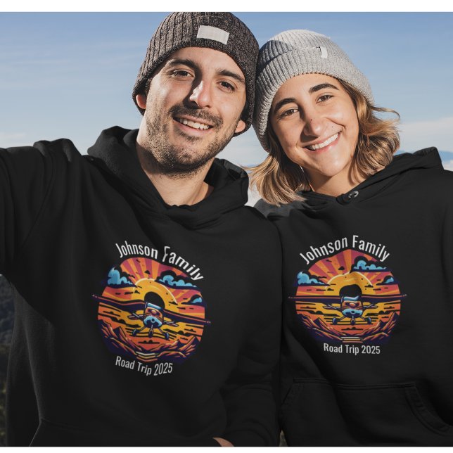 Custom Family Road Trip Mountain Sunset Retro Hoodie (Creator Uploaded)