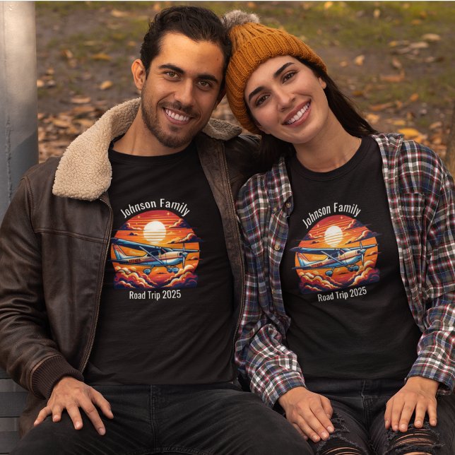 Custom Family Road Trip Mountain Sunset Retro T-Shirt (Creator Uploaded)