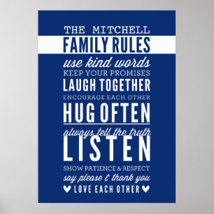 CUSTOM FAMILY RULES modern typography dark blue Poster