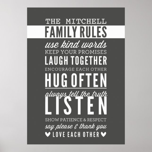 CUSTOM FAMILY RULES modern typography dark grey Poster (Front)