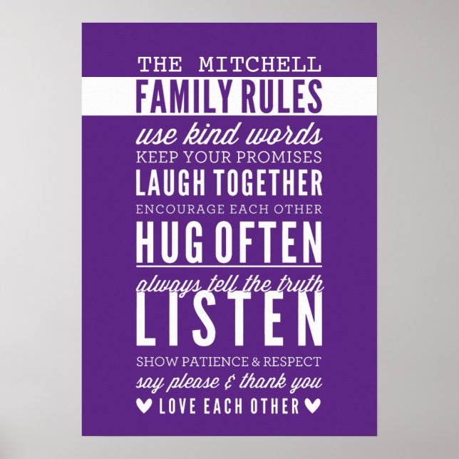 CUSTOM FAMILY RULES modern typography rich purple Poster (Front)