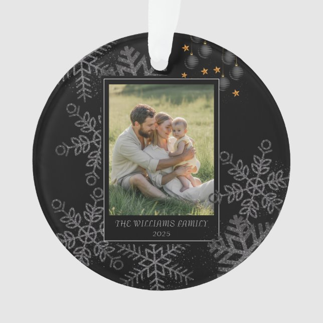 Custom FAMILY Script One Photo Keepsake Ceramic Ba Ornament (Front)