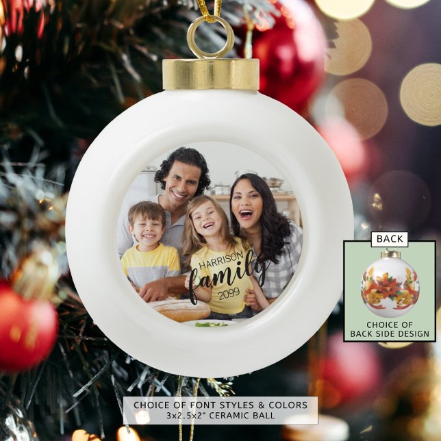 Custom FAMILY Script One Photo Keepsake Ceramic Ball Christmas Ornament (Creator Uploaded)