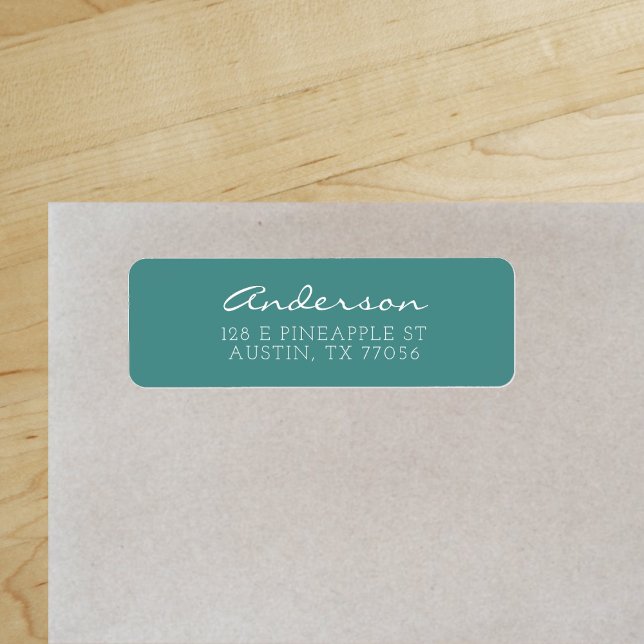 Custom Family Script | Teal | Return Address Label ("Everyday is abundantly beautiful." 
Sincerely Best Wishes from Lucky Design World)