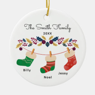 Custom Family Stocking Christmas with Names Ceramic Ornament