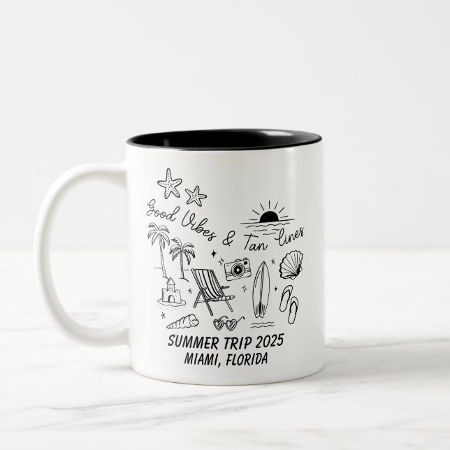Custom Family Summer Beach Trip Group Matching Two-Tone Coffee Mug (Left)