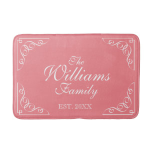 Custom family surname est. coral pink bath mat