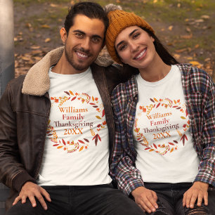 Custom Family Thanksgiving Autumn Wreath T-Shirt