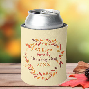 Custom Family Thanksgiving Party Fall Wreath Can Cooler