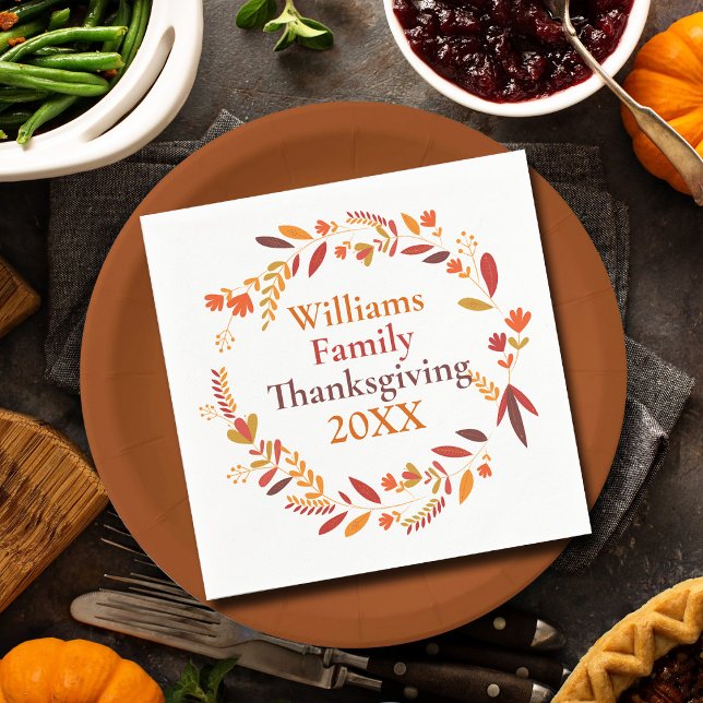 Custom Family Thanksgiving Party Fall Wreath Napkin (Creator Uploaded)