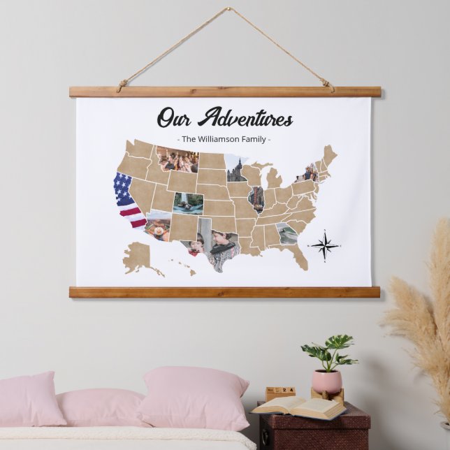 Custom Family Travel Adventures USA Photo Collage  Hanging Tapestry (Bedroom)
