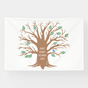 Custom Family tree with leaves and birds Banner