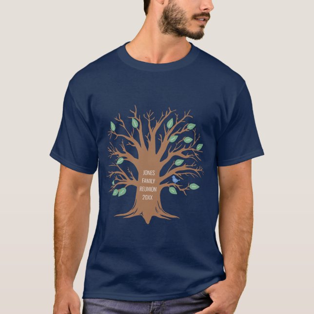 Custom Family tree with leaves and birds T-Shirt (Front)