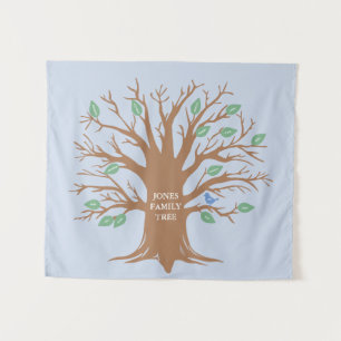 Custom Family tree with leaves and birds Tapestry