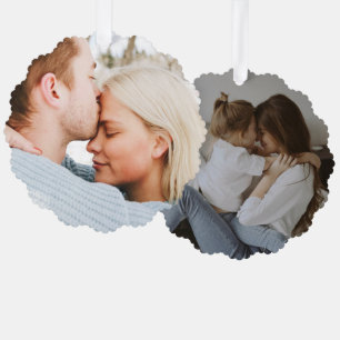 Custom Family Two Photo Christmas Tree Decoration Card