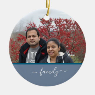 Custom Family Two Photo Double-Sided Christmas Ceramic Ornament