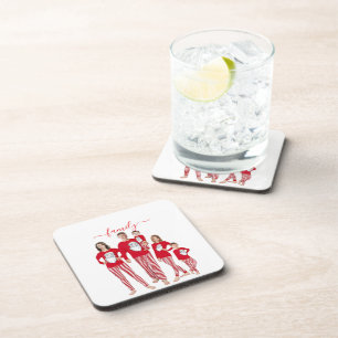 Custom Family Two Photo Double-Sided Christmas Coaster
