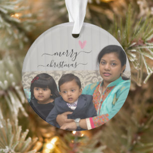 Custom Family Two Photo Double-Sided Christmas Ornament