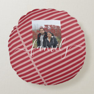 Custom Family Two Photo Double-Sided Christmas Round Cushion