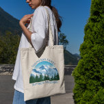 Custom Family Vacation Blue Mountain Forest Nature Tote Bag<br><div class="desc">Customised family reunion tote bag for your summer vacation in the Colorado mountains or a beautiful cabin in the forest. This cool design features a pretty drawing of snow capped mountains in front of green fir trees. A great nature keepsake for an outdoors loving family.</div>