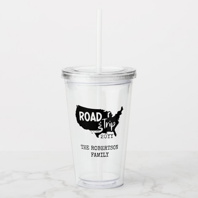 Custom Family Vacation | Family Road Trip USA Map Acrylic Tumbler (Front)