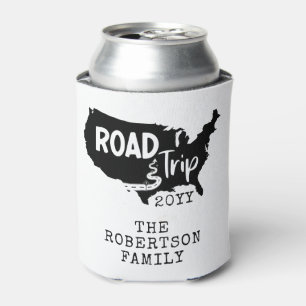 Custom Family Vacation Family Road Trip USA Map Can Cooler