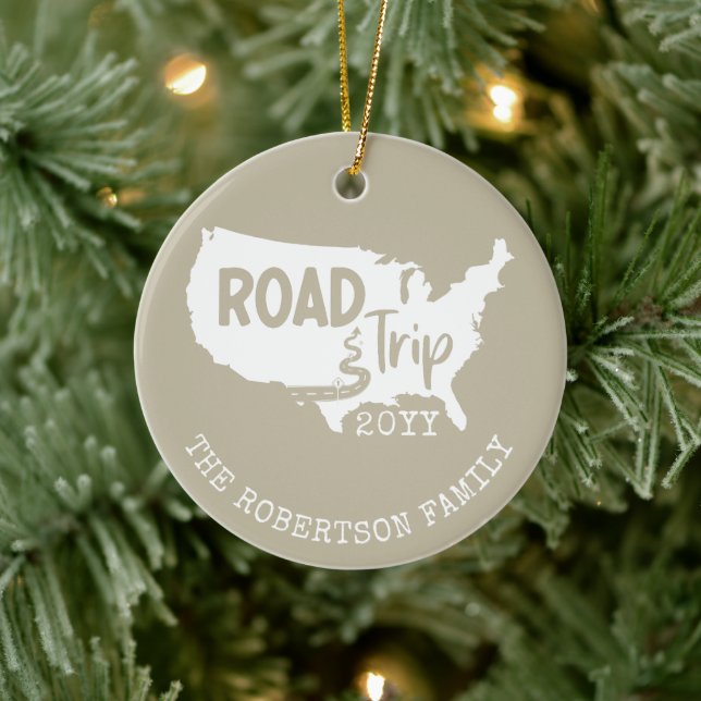 Custom Family Vacation | Family Road Trip USA Map Ceramic Ornament (Tree)