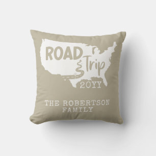 Custom Family Vacation Family Road Trip USA Map Cushion
