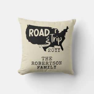 Custom Family Vacation Family Road Trip USA Map Cushion