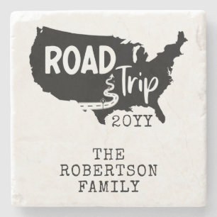 Custom Family Vacation Family Road Trip USA Map Stone Coaster