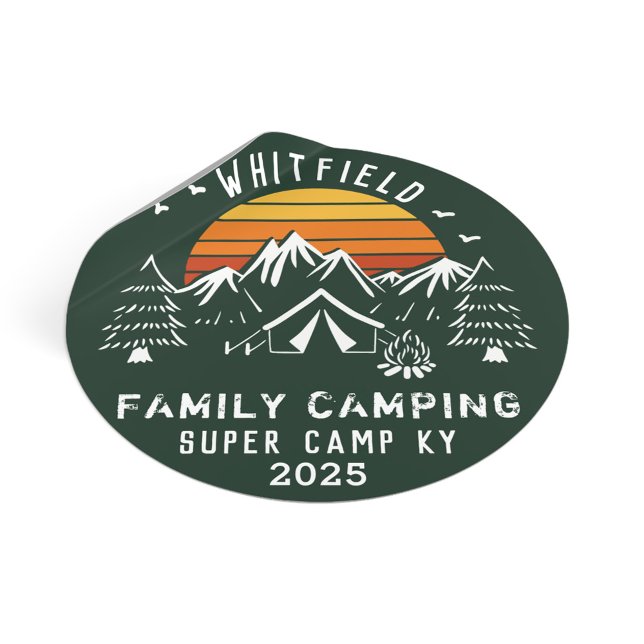 Custom Family Vacation Matching Camping Classic Round Sticker (Family Camping Squad Green Custom Sticker)