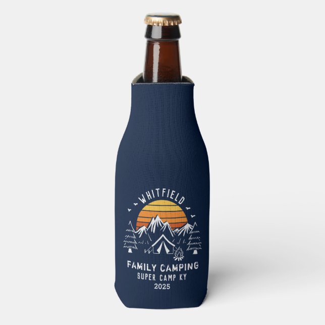 Custom Family Vacation Matching Camping Navy Bottle Cooler (Bottle Front)