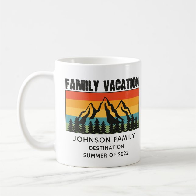 Custom Family Vacation Mountains Hiking Camping Coffee Mug (Left)