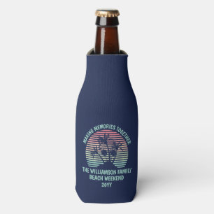 Custom Family Vacation Retro Tropical Beach Trip Bottle Cooler